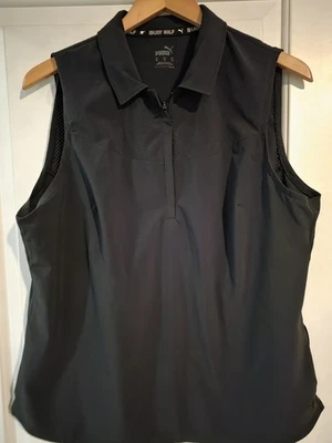 彪马高尔夫黑色无袖网眼 Polo 衫女式 XL — 第 1/4 张图片