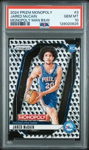 Tarjeta de baloncesto Jared McCain 2024-25 Prizm B&W Monopoly Man (RC) #3 ¡PSA 10! - Imagen 1 de 2
