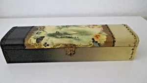 ANTIQUE TRINKET VANITY JEWELRY BOX Painted Scene Lacquerware Vtg AZ27 - Picture 1 of 12