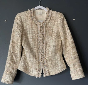 Boston Proper Jacket Size 4 Womens Jeweled Tweed Jacket Blazer - Picture 1 of 10