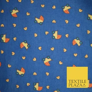 Blue Baby Pram Hearts Winceyette Super Soft Brushed Cotton Print Fabric 43" 4954 - Picture 1 of 4
