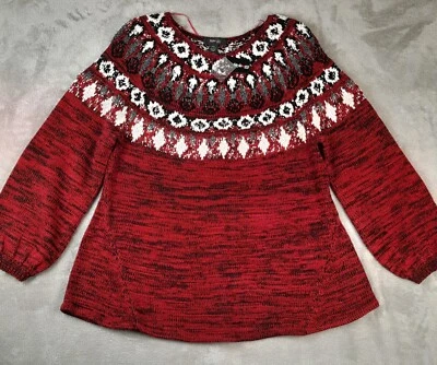Style & Co. Petite Fair Isle Sweater NWT Women's PXL Red, Black/White/Gray  - Image 1 of 4