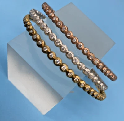 Brazaletes de tres circonitas de oro, rosa y plata 925 con 56 piedras facetadas de circonita cúbica cada uno nuevo sin etiquetas Foto 1 de 4