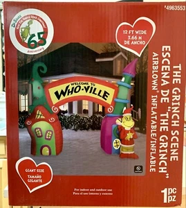 Grinch Blow Up LED 12 piedi soffiato ad aria Dr. Seuss Grinch Blow Up Who-Ville Arch Yard gonfiabile Natale - Foto 1 di 5