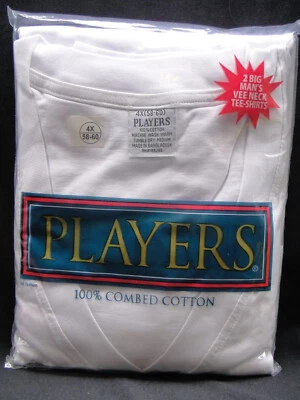 2 Big Men's White Cotton Players V-Neck Tee Shirts 4X 58-60in - Image 1 of 2