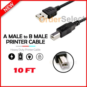 10FT USB 2.0 Printer Cable A Male to B Male Cable Black - Picture 1 of 4