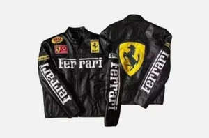Ferrari Black Racing Leather Jacket World Champion Jacket Real Leather Jacket - Picture 1 of 4
