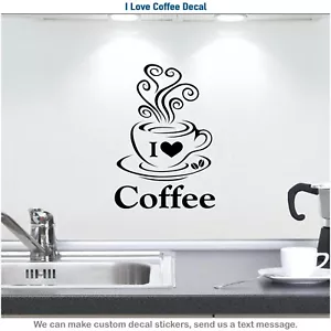 Wall Decal, Home Decor, I Love Coffee Sticker, Kitchen Vinyl Art, Hot Coffee 015 - Picture 1 of 9