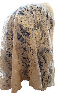 Lace Chapel Veil Handmade Beige Shimmer Mantilla Catholic Head Covering - Picture 1 of 5