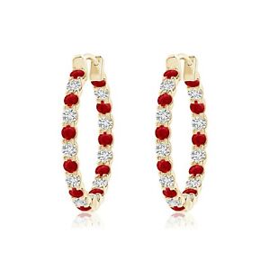 1 ct Created Red Ruby & White Sapphire Twist Hoop Earrings 18k Gold Plated Hoops