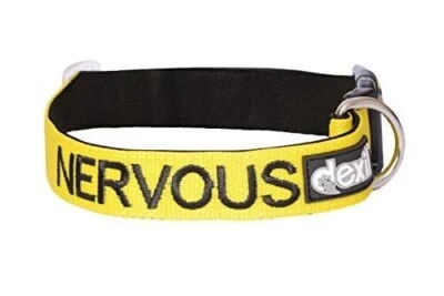 DEXIL DOG AWARENESS COLLAR - NERVOUS (Give Me Space) Yellow Colour Coded S - M