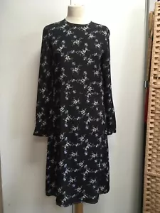 NEW by Malene Birger black blue floral dress silk blend 36 8-10 - Picture 1 of 14
