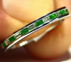 18K Gold Natural Emerald Diamond Anniversary Wedding Engagement Band Ring Deco - Picture 1 of 6