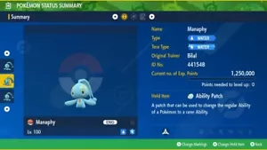 Pokemon Viola Scarlatta 6IV Manaphy - Scambio Veloce - Patch Abilità GRATUITA - Foto 1 di 4