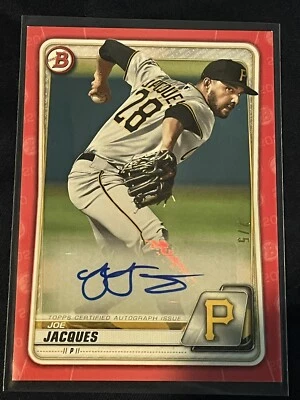 Joe Jacques /5 SP Red Parallel 2020 Bowman Autograph Baseball Card Pirates - Image 1 of 3