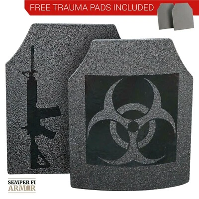 SEMPER FI ARMOR Body Armor AR500 Bio Hazard 10x12 Plates Immediate Shipping Free Trauma Pads