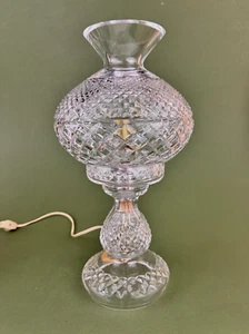 Waterford Signed Alana Cut Crystal Inishmaan Electric Hurricane Lamp 2-piece 14" - Picture 1 of 13