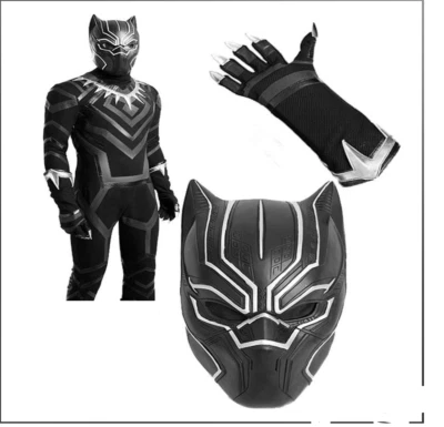 Black Panther Cosplay Costume & Helmet + Gloves SIZE L - Image 1 of 4
