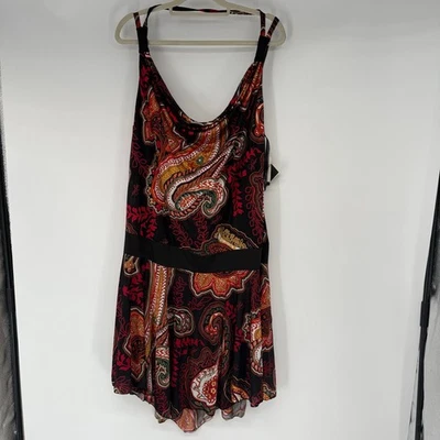 NWT Y2K Baby Phat Cowl Neck Paisley Mini Dress Women's Sze 3X Red Black Coquette - Image 1 of 4