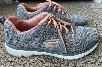 Skechers Sneakers Womens 10 Gray Pink Flex Appeal 3.0 High Tides Knit - Image 1 of 4