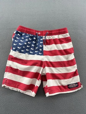 Vineyard Vines Shorts Boys Medium 12-14 Red White Blue Flag Whale Swim Trunks - Image 1 of 4