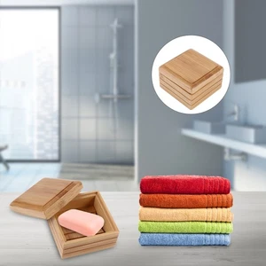 Jabonera de bambú jabonera de madera con soporte de tapa barra de almacenamiento bandeja de jabón - Imagen 1 de 12