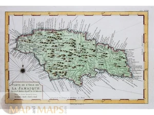 Jamaika, alte antike Landkarte mit Titelkartusche - La Jamaique. Bellin 1754 - Bild 1 von 6