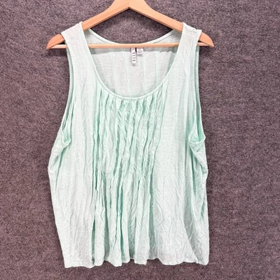 Elle Tank Feminino 2XL Azul Sem Mangas Alça Larga Plissada Rayon Gola Redonda Casual - Imagem 1 de 4