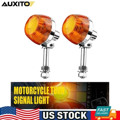 2x Luz indicadora intermitente intermitente de señal de giro delantera trasera cromada ámbar para motocicleta Foto 1 de 4