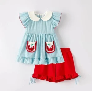 NEW Boutique School Apple Pocket Tunic Shorts Back to School Girls Outfit - Picture 1 of 8