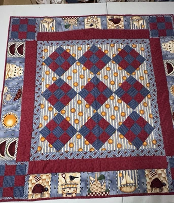 Vintage Inspired Handmade Nine Patch On Point Patchwork Quilt 51x51  #589 - Image 1 of 4