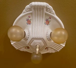 Vintage Beleuchtung 30er Jahre Porzellan 3 Leuchtmittel Bad Deckenleuchte von PORCELIER - Bild 1 von 3