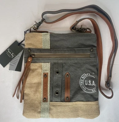 Myra USA Upcycled Canvas Patch Crossbody Bag Purse Military Academia New Gift - Image 1 of 4