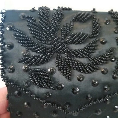 Vintage Black Beaded Sequin Clutch/Evening Bag Handmade Hong Kong Envelope Style - Image 1 of 4