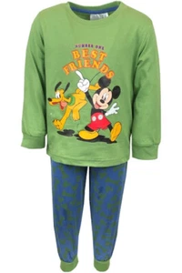 Boys Mickey Mouse Green Multi Best Friends Cotton Long Sleeve Pyjamas Nightwears - Picture 1 of 1