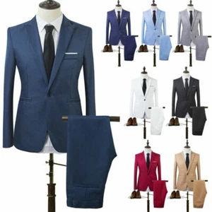 Men Formal Blazer Coat + Pants Set Slim Dress Business Suit Tuxedo Party Wedding - Picture 1 of 18