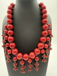 Vintage Red Wooden Beaded Necklace 19” Dangling Smaller Holly Beads #688 - Picture 1 of 6