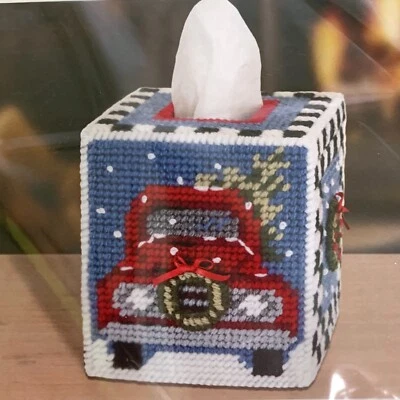 Mary Maxim Plastic Canvas Kit 28731 OLD RED TRUCK TISSUE BOX COVER - Image 1 of 2