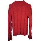 Eddie Bauer Cable Knit Sweater Women's S Red Wool Angora Mock Neck Festive