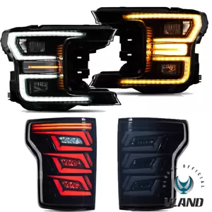 ALL Black Headlights+VLAND LED Tail Lights For Ford F150 18-20 w/Aniamation Sets - Picture 1 of 19