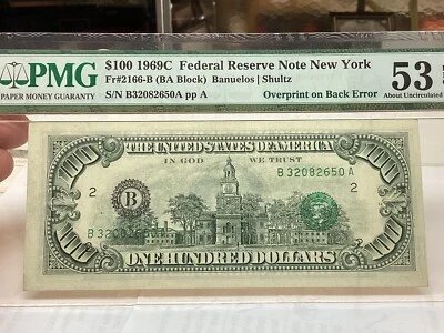 $100 1969C PMG 53 EPQ Overprint On Back Error Fr#2166-B  - Image 1 of 4