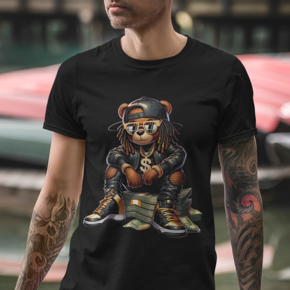 Hustler Teddy Bear Custom Unisex Graphic T-Shirt  Streetwear Dance Short Sleeve - Image 1 of 1