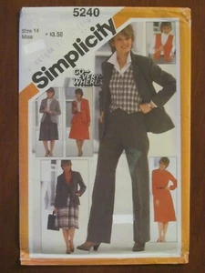 SIMPLICITY PATTERN - 5240 LADIES JACKET VEST PANTS SKIRT BLOUSE TIE SZ 14 UNCUT - Picture 1 of 2