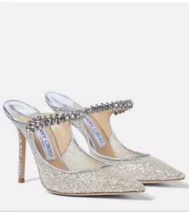 New Jimmy Choo Bing 100 Glitter Silver Tulle Pump Women's 36 MSRP $ 1150 - Picture 1 of 9