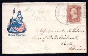 US 1862 CIVIL WAR PATRIOTIC COVER WITH SEATED LIBERTY CACHET SAINT AGATHA - Picture 1 of 2