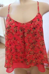 Bershka ladies lined Summer floral orange/Red top Size Small - Picture 1 of 5
