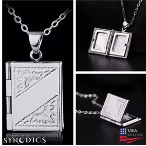 Silver Book Locket Necklace Photo Frame (Pendant and Chain) - Picture 1 of 11
