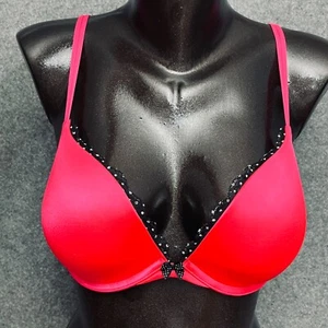 Victoria's Secret 32DD Very Sexy Push-up Plunge Bra Hot Pink Polka Dot Underwire - Picture 1 of 8