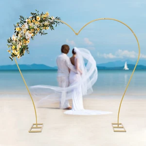Gold Wedding Arch Rack Heart-shaped Flower Stand Metal Party Backdrop Rack - Picture 1 of 9
