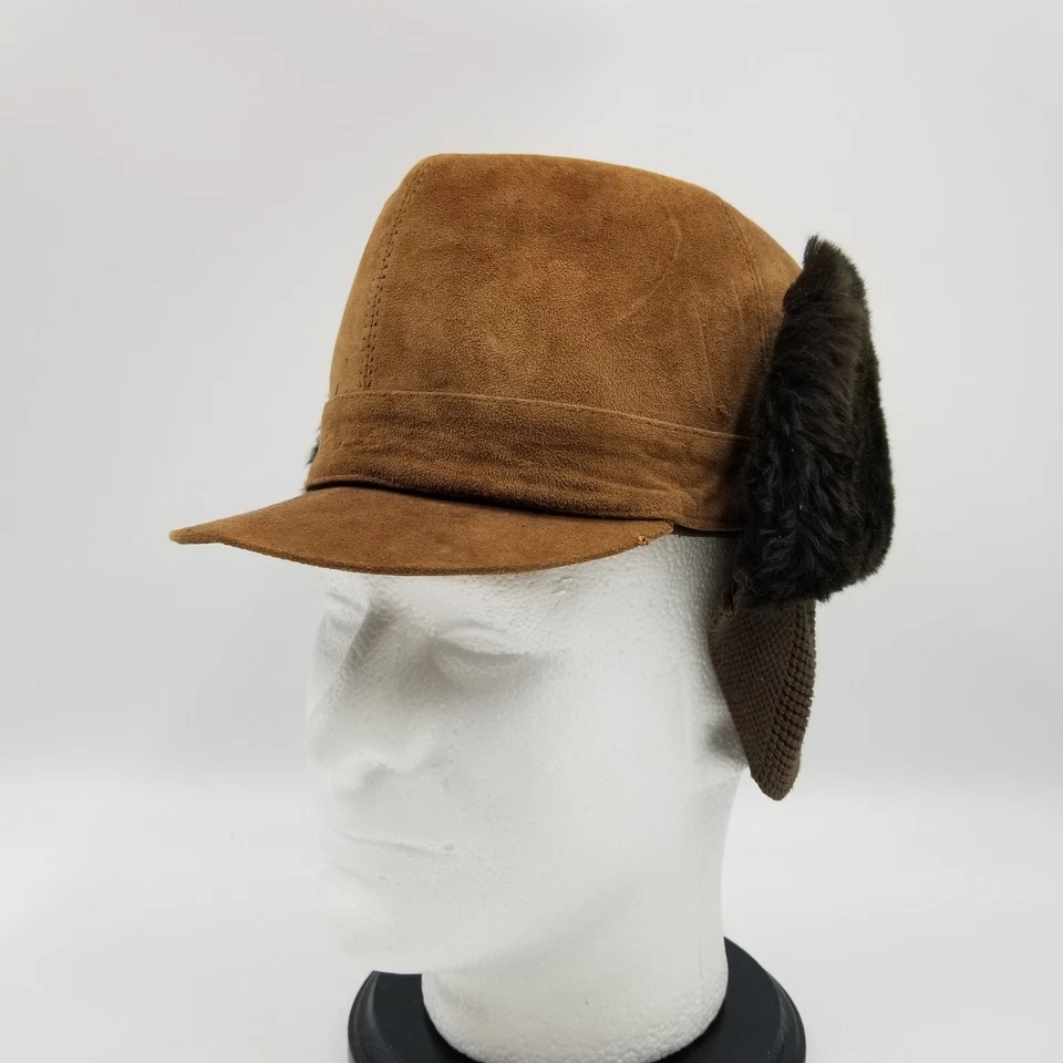 Sombrero de invierno vintage piel sintética oreja solapa retro años 60 cuero marrón talla 6 5/8  Foto 1 de 4
